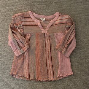 Elegant Pink and Brown Striped Women's Blouse